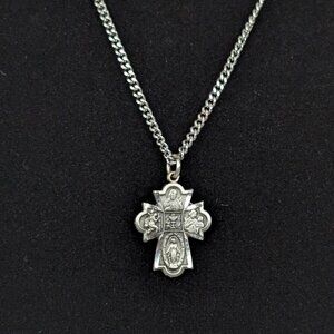 V. Dainty Curb Chain Four Way Cross Pendant Necklace